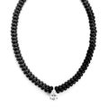 Black agate beaded necklace with a moissanite pear shaped drop