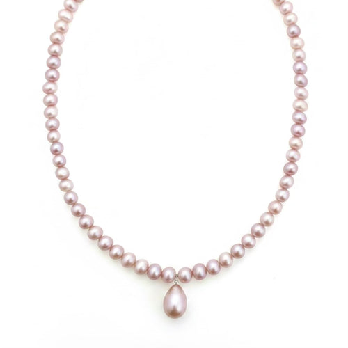 Lavender pink freshwater pearl drop necklace 