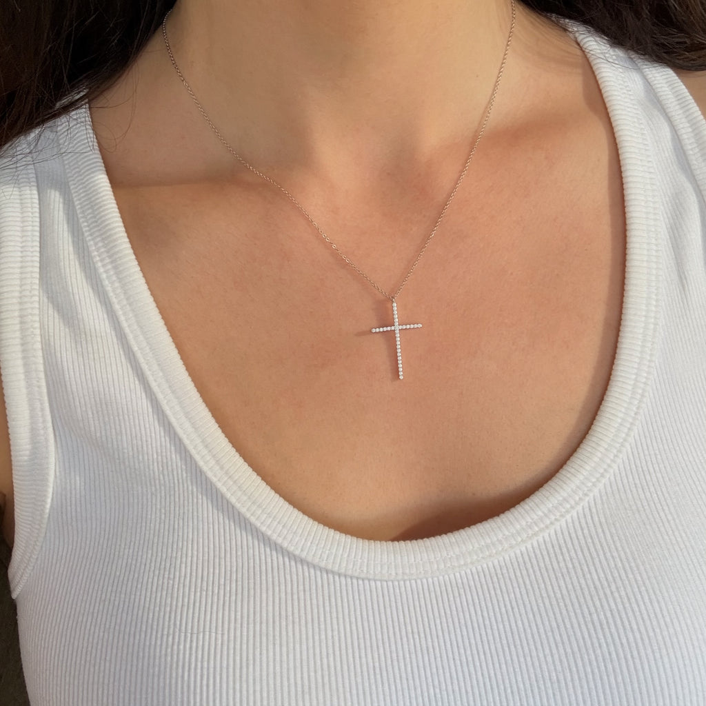 Thin pave cross necklace 
