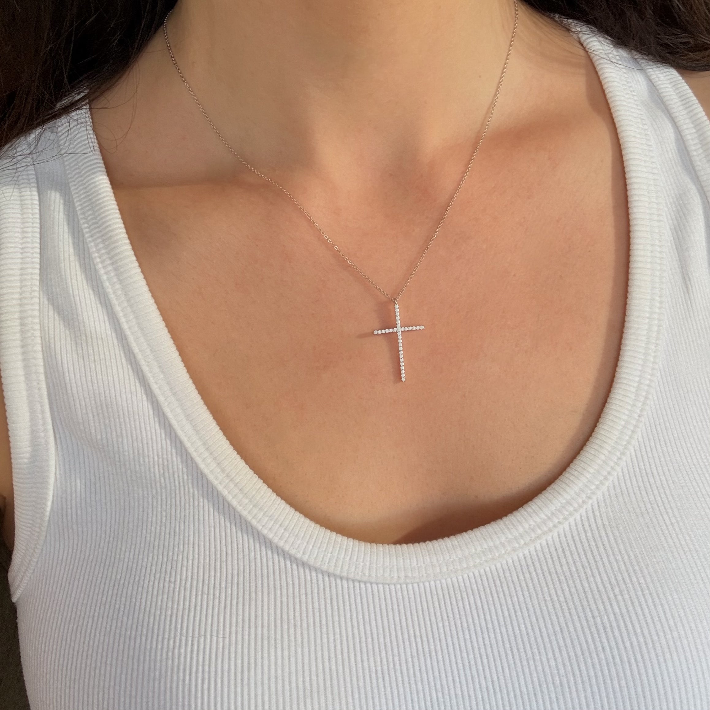 Thin pave cross necklace 
