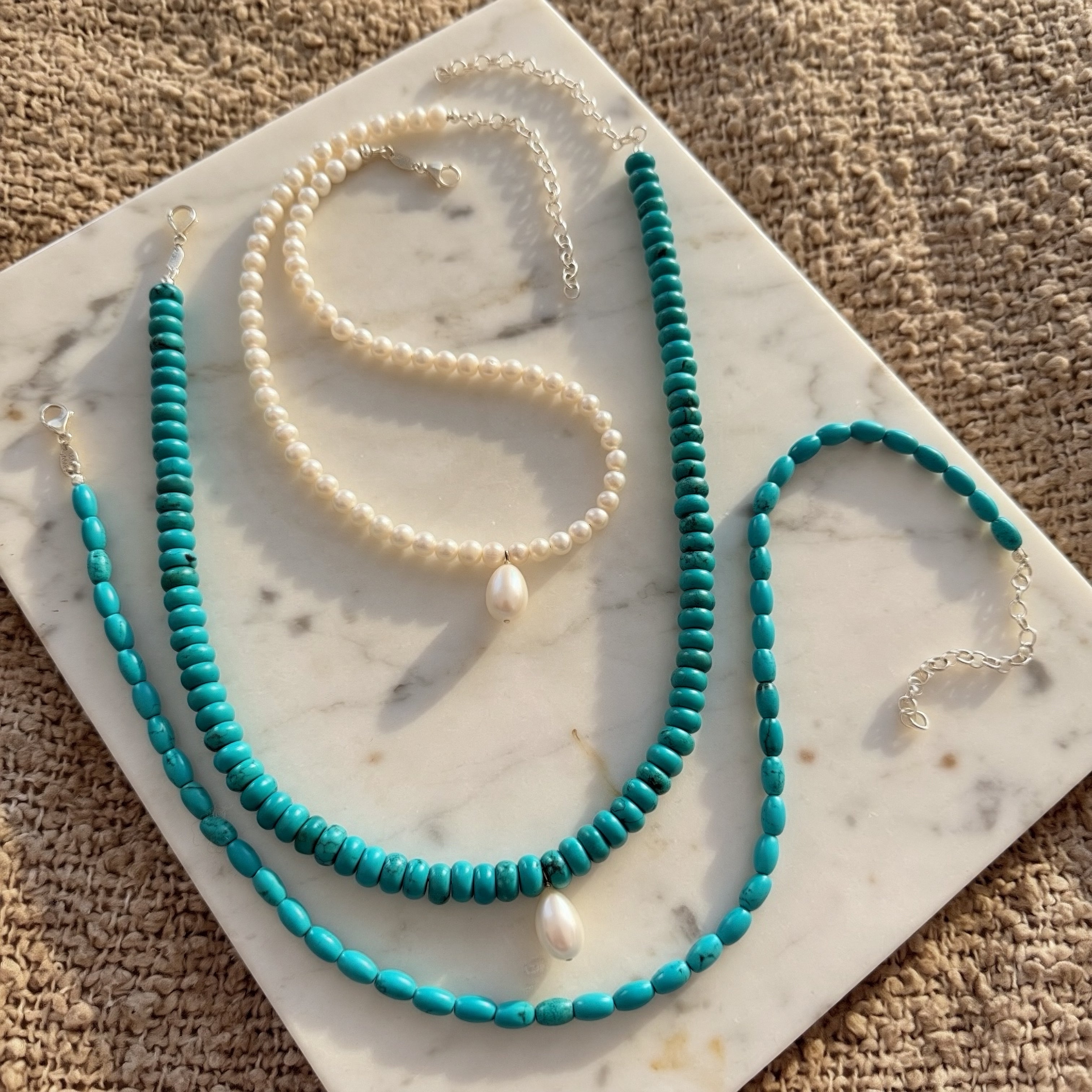 Turquoise beaded necklaces with pearl pendant necklace 