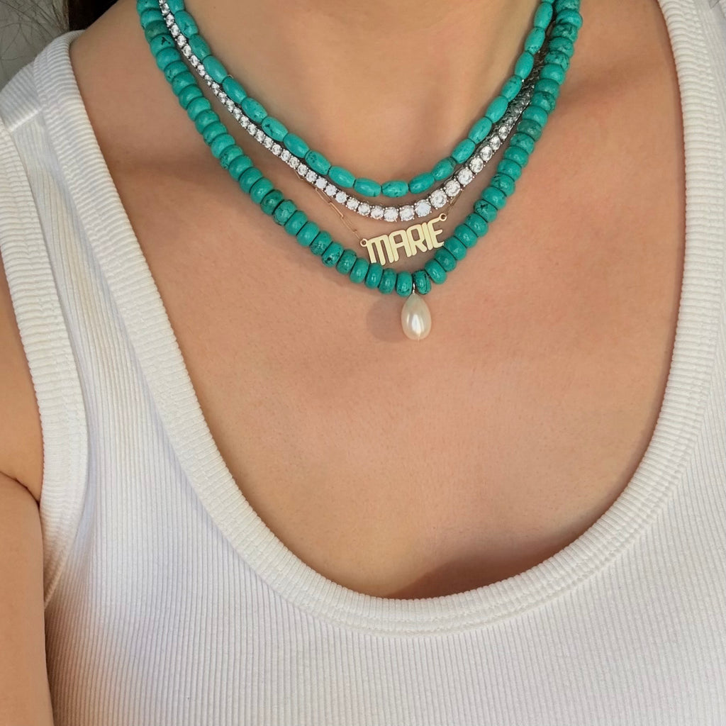 Turquoise necklaces with pearl pendant and tennis necklace