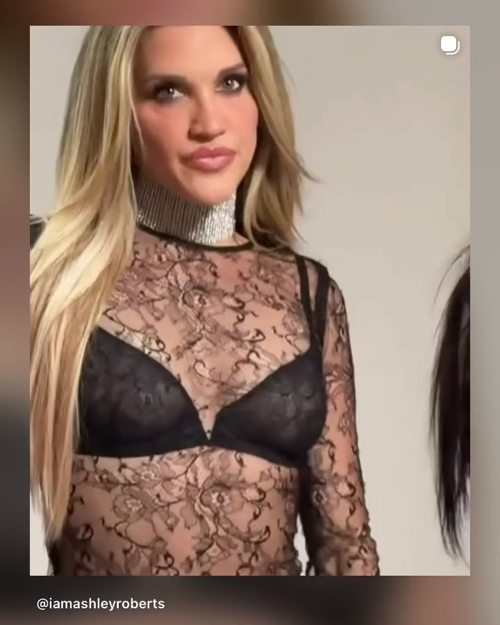 Pussycatdoll Ashley Roberts behind the scenes at their Nylon France photoshoot wearing our Paris tennis choker necklace 
