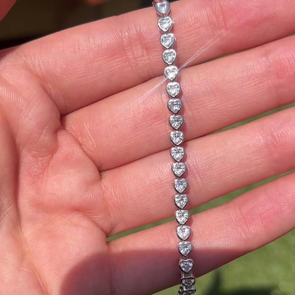 Closeup of our Marie heart bezel tennis bracelet 