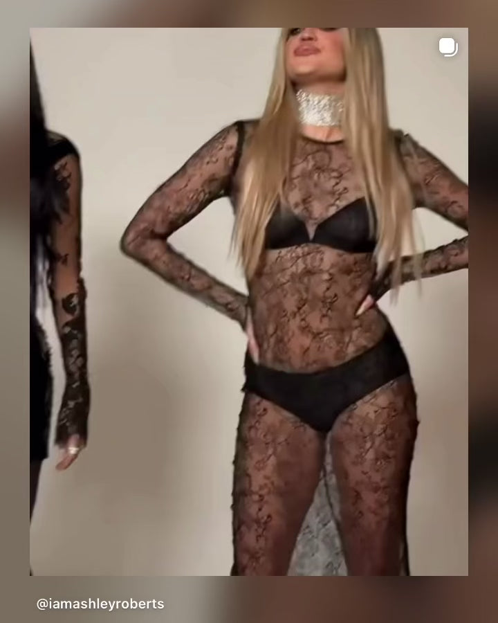 Pussycat Dolls Ashley Roberts behind the scene at their Nylon France photoshoot wearing our Paris choker tennis necklace 